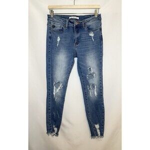 Kancan Medium Wash Skinny Distressed Ripped‎ Jeans Women's 9/28